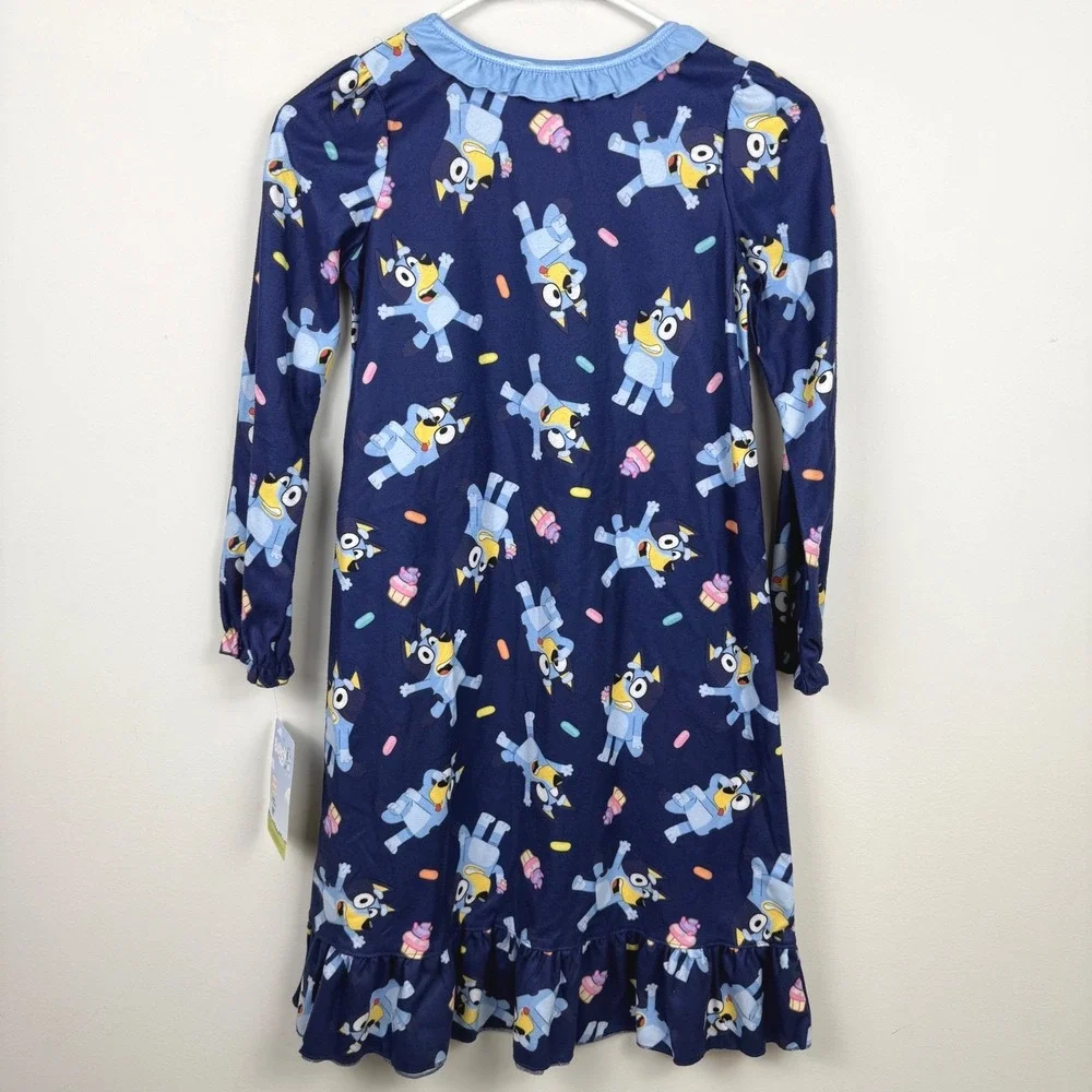 Bluey Girl Cupcake Party Long Sleeve Flame Resistant Nightgown Pajama Size 8 NWT